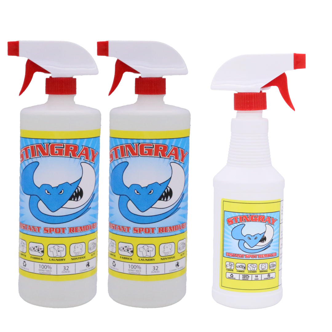 STINGRAY SPOT REMOVER Combo Kit | Advanced, Eco-Friendly Multi Surface Stain Removal | Includes:  32 Fl. oz. 2-Pack and 16 Fl. oz. Single